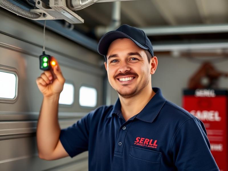 Tidewater Garage Doors technician performing safety inspection on residential garage door